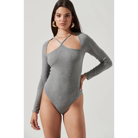 ASTR The Label Vanowen Long Sleeve Halter Cut Out Ribbed Bodysuit Small - Picture 1 of 10